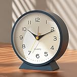 AYRELY 4.5" Analogue Alarm Clock, Small Retro Metal Desk Clock, Battery Operated, Silent and Non-Ticking, with Night Light for Bedside, Bedroom, and Living Room Decor (Blue)