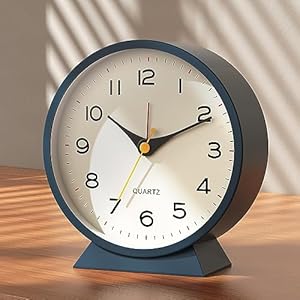 AYRELY® 4.5″ Analog Alarm Clock,Small Retro Desk Clock Battery Operated,Slient Metal Table Clock with Light for Living Room Decor,Bedroom,Bedside,Shelf (Blue)