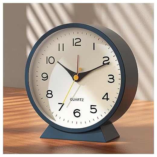 AYRELY® 4.5" Analog Alarm Clock,Small Retro Desk Clock Battery Operated,Slient Metal Table Clock with Light for Living Room Decor,Bedroom,Bedside (Blue)