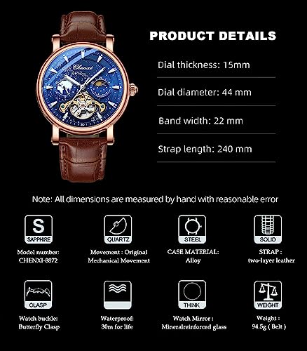 Image of FORSINING Men's Watch Luminous Starry Sky with Moon Phase Tourbillon, Mechanical Automatic Self-wind Fashion Watches, Stainless Steel Case Leather Belt Wristwatch