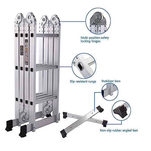 7-in-1 4.7m Folding Step Ladder, Max Load 330 Lbs, Heavy Duty Multi-Purpose Aluminium Ladder with Safety Locking Hinge, Heavy Duty Straight Ladders with Anti-Skid Texture for Home 5 7-in-1 4.7m Folding Step Ladder, Max Load 330 Lbs, Heavy Duty Multi-Purpose Aluminium Ladder with Safety Locking Hinge, Heavy Duty Straight Ladders with Anti-Skid Texture for Home - Image 5