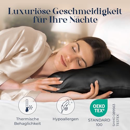 Dreamzie - Seidenkissenbezug 80x80cm - 100% Seide - Schwarz – Ansicht 5