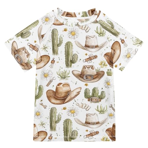 Western Cactus Bathing Suit Girls UV Protection Girls Rashguard Swimwears Shirts for Youth Boy 7-8Y