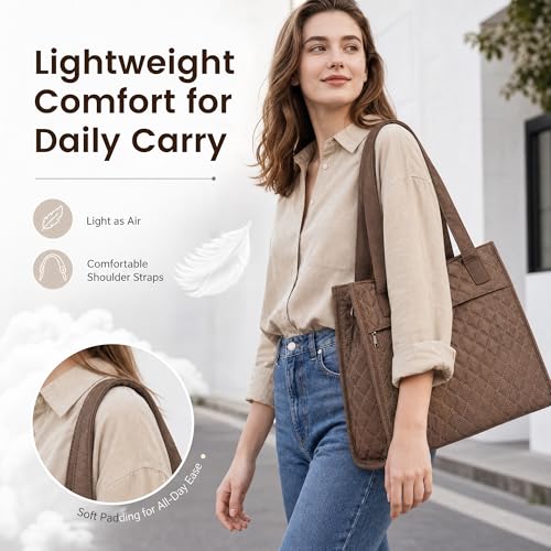 Image of Tote Bag for Women, Lightweight Quilted Puffer Tote Bag with Compartments, Spacious Work Shoulder Bag with Zipper for Travel
