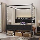 Tsovihe Queen Size Canopy Bed Frame with Barn Door...