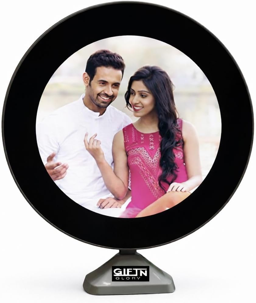 Magic LED Mirror Photo Frame | 2-in-1 Glowing Mirror & Picture Frame | Romantic Gift for Valentine's Day, Anniversary & Birthday | Round Tabletop Decor | USB Powered | White
