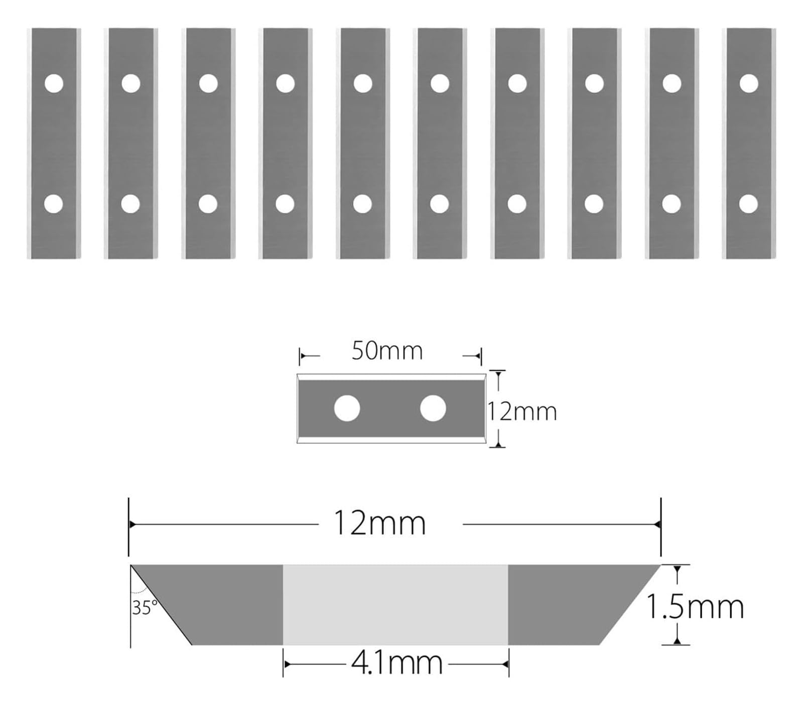 Narzędzia skrawające – płytki do strugów Wkładki węglikowe 50x12x1,5 mm prostokąt 10 szt. do frezu spiralnego