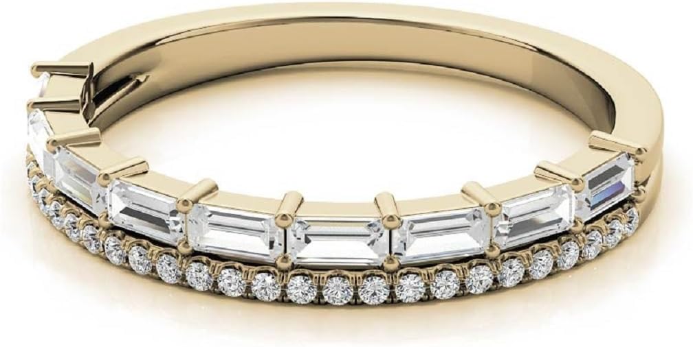 10K/14K/18K Solid Yellow Gold, Moissanite Diamond Solitaire Propose Ring, Round Cut 0.10 CT Full Eternity Band, Engagement Ring Bridal Wedding Band for Her, Handmade Band, Ring's Women