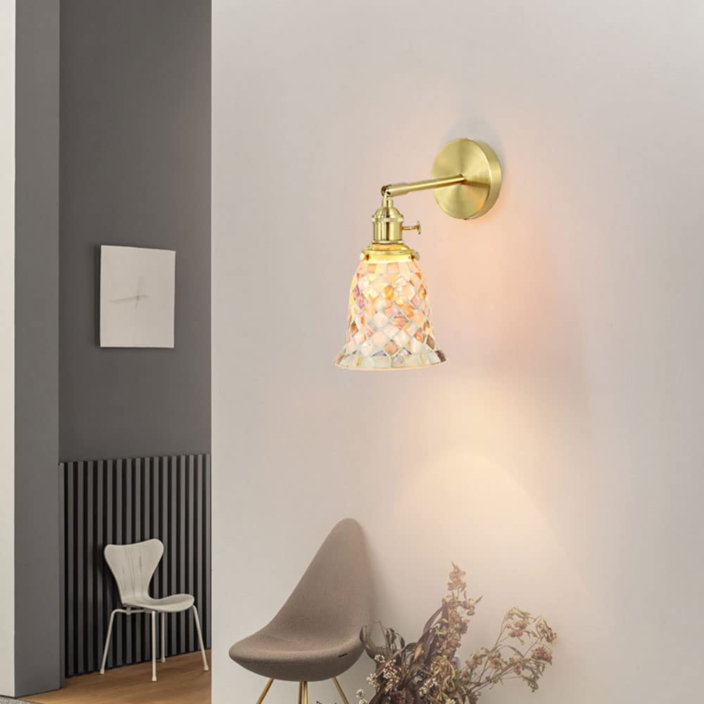 Luxus wandleuchten Japanischen Stil Messing Wandleuchte Schlafzimmer Studie Nacht Leselampe Nordic Retro Kunst Dekorative Lampe Kreative Persönlichkeit Shell Wandleuchte Innen Glas Leuchten