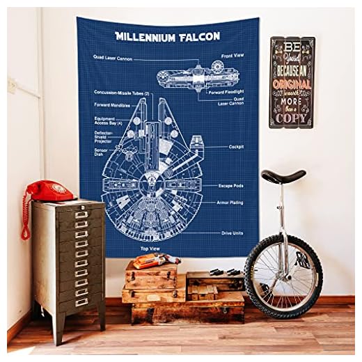 The Lucid Lab- Millennium Falcon- BLUEPRINT- Star Wars Tapestry, Millennium Falcon Tapestry, Star Wars-fan gåva