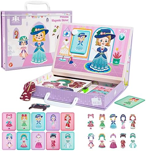 TOGELIN Paper Dolls for Girls, Magnetic Dress Up Puzzles Toys Kits, Princess Toys Puzzle Set with Cartoon Card for Kids 3+(10 Outfits, 31Pcs)