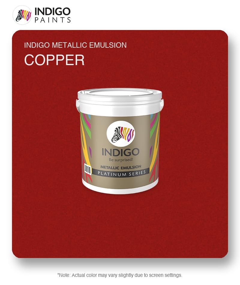 Image of Indigo Metallic Emulsion Platinum Series - Sparkling Metallic Texture Wall Paint | Water-Based | Anti-Fungal & Algae Resistant | Interior & Exterior Use | 1 L Copper