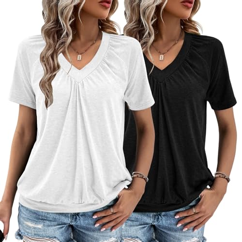 Cute Summer Tops 2 Pack V Neck Short Sleeve Ruched 9 cute summer tops 2 pack - black and white