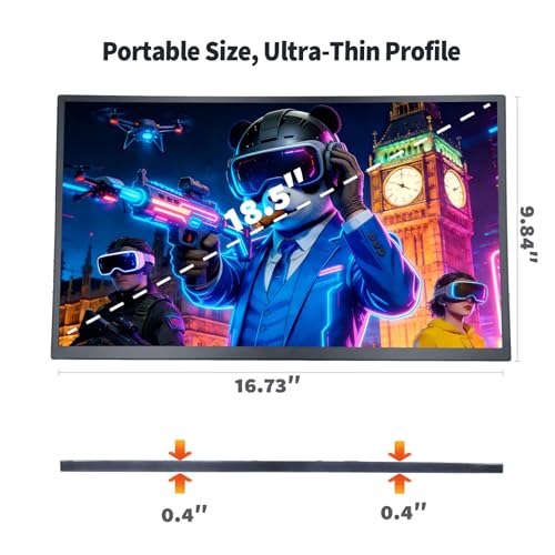 Image of 18.5 Inch Large Portable Monitor for Laptop, 120Hz IPS FHD 1080P USB-C HDMI Display with Sleeve Case VESA Mountable, 100% sRGB, Ultra-Slim Second Screen for PC /PS5 /Switch - Built-in Speaker