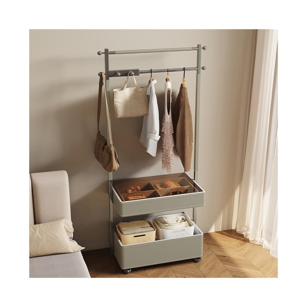 Clothes Rack Mobile Clothes Rack for Bedroom Floor Bedside Table with Leather and Stainless Steel Storage Integrated Hanger