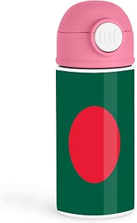Sentimental Bangladesh Enthusiast 12oz Kids Pink Bottle – Bangladeshi flag colors with green and red circle – School Lunch, Family Outing