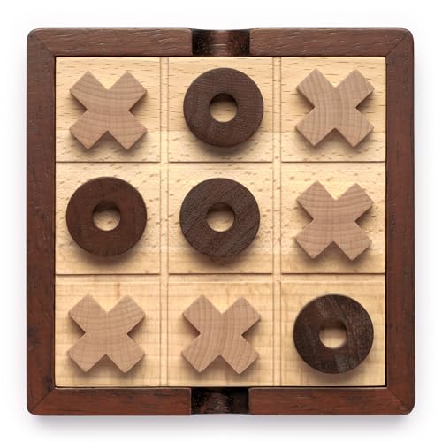 Lingle 14 cm luxuriöses Tic Tac Toe-Spiel aus Holz, klassisches Brettspiel für Familienaktivitäten, elegante Tischdekoration für Wohnzimmer, perfekt für Innen- und Außenspaß