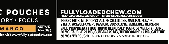 Fully Loaded Alpha Fuel Nootropic Pouches (Mango Fuel) - 5 cans, 15 Pouches per can - Energy Pouches containing Caffeine and nootropic Blend