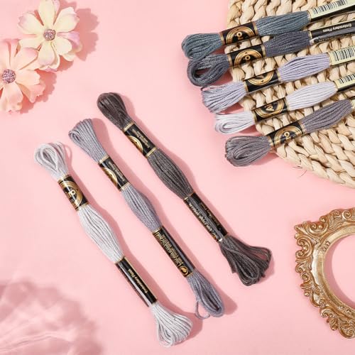 Image of 8 Skeins Grey Embroidery Cross Stitch Floss for Sewing Making
