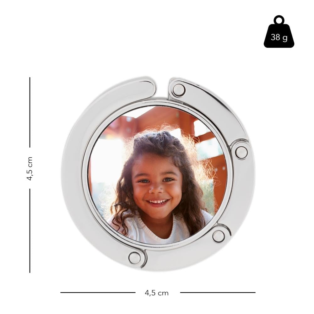 Ocadeau Gancio portaborse personalizzato – Modello rotondo in metallo argentato – Accessorio elegante e idea regalo unica per donna