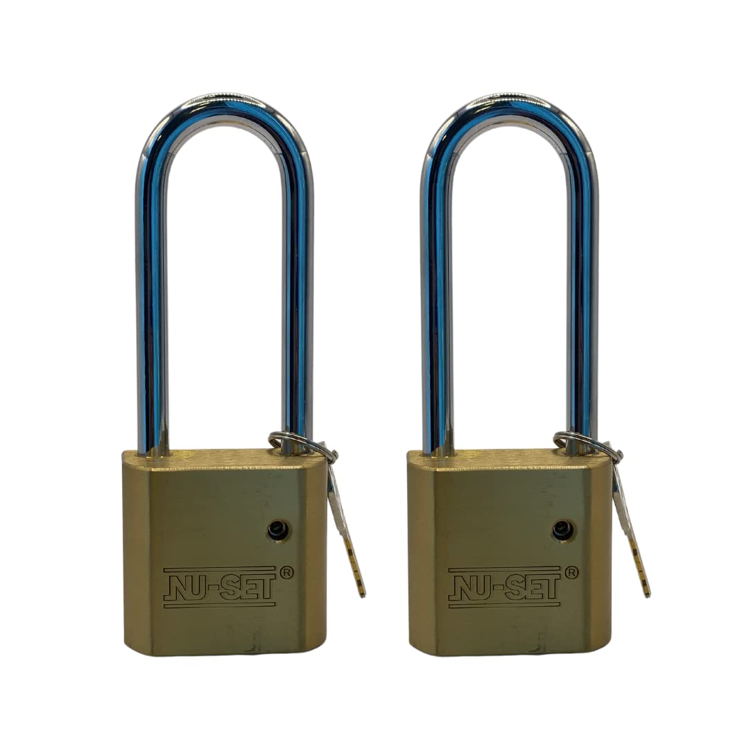 NU-SET Lucchetto in ottone massiccio resistente da 5,1 cm, temprato, lungo, confezione da 2 chiavi uguali