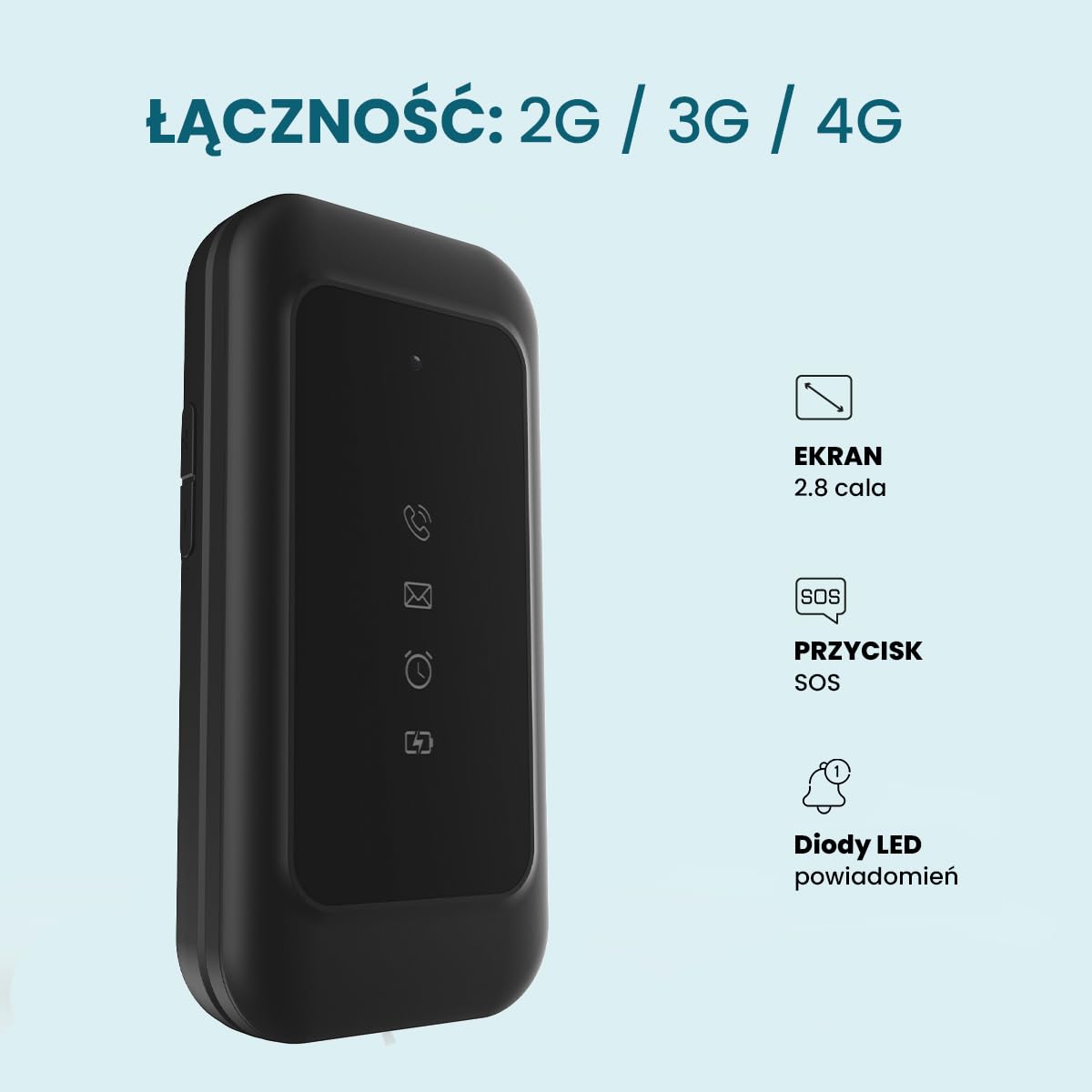 ADOC SC04 telefon komórkowy, format Clamshell, duże klawisze i ikony, łatwy w użyciu, Android 12, Bluetooth, dotykowy, czarny