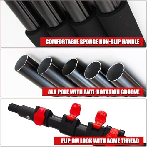 Telescopic Window Cleaner,Telescopic Cleaning Brush 3.6-10.8m Washing Kit Water-Fed Brush, Roof Solar Panel Cleaning Tools, W/Squeegee Telescopic Window Glass Cleaning Brush Pole Kit，（5.4m）