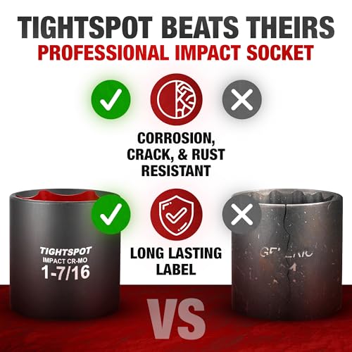 Image of TIGHTSPOT 1 /2 Inch Drive - 1 7 /16 Inch Shallow Impact Socket with Anti-Rounding 6 Point Design, Heat-Treated CRMO Steel