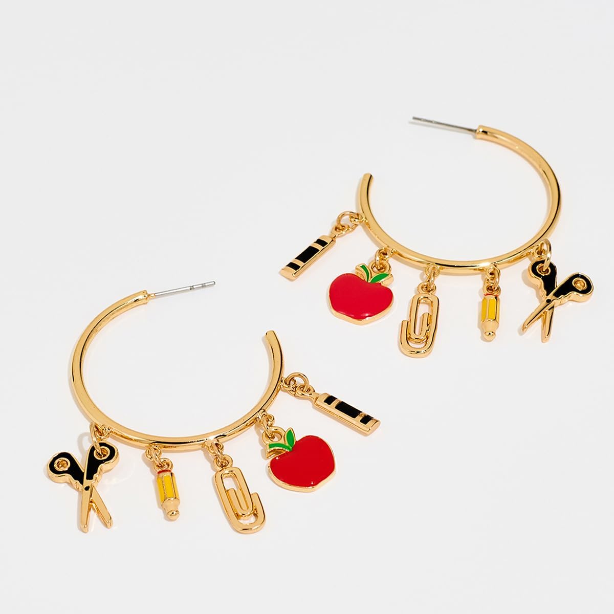 Kokoma Love Apple Pencil Dangle Earrings for Women, Tassel Charms Crystal Apple Statement Drop Earrings Teacher Appreciation Jewelry for Teacher - Image 3