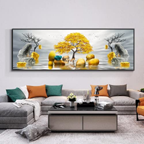 Peinture arbre et cerf or sur toile déco scandinave pour chambre sans vie