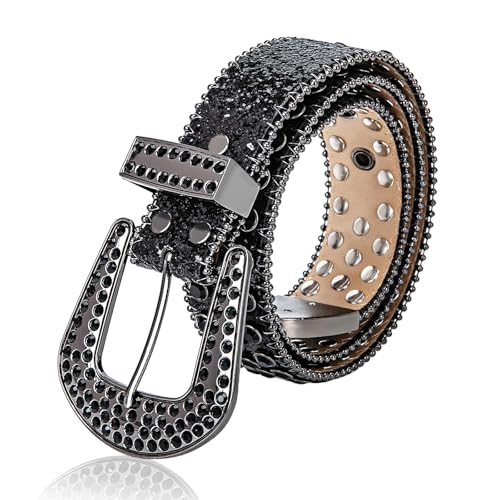 Rhinestone Belt for Women Men, Bling Studded Genuine Leather BB Belt, Western Cowgirl Cowboy Diamond Y2K2