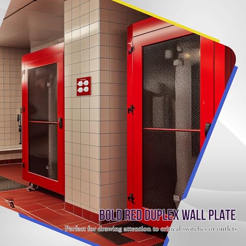 Image of ENERLITES Double Duplex Wall Plate with Emergency Label, Two Gang Electrical Outlet Cover, Mid-Size 2-Gang 4.88 inch x 4.92 inch, Unbreakable Polycarbonate Thermoplastic, UL Listed, 8822M-ER, Red