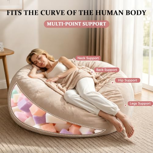 Image of Giant Bean Bag Chairs for Adults,5FT,Bean Bag Chair with Filler Included,Highly Resilient Memory Foam Chair,Jumbo Bean Bag,Suitable for Bedroom and Dormitory Game Chair. (Apricot, 5 Foot)