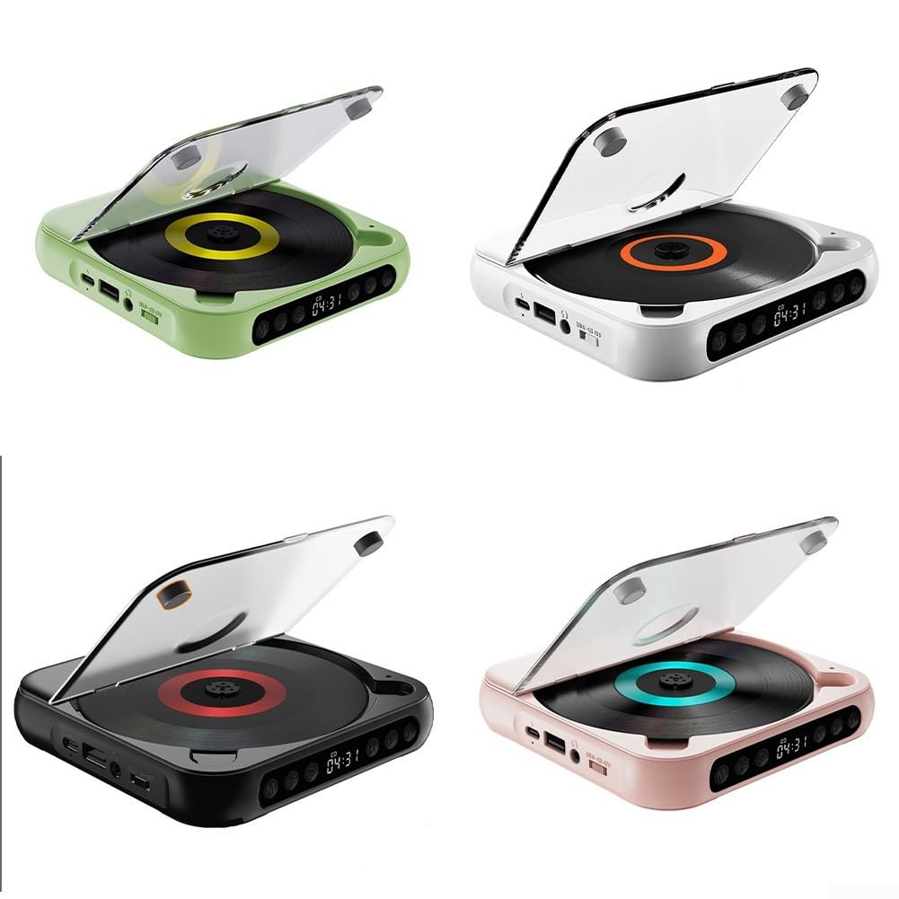 Lettore CD portatile ricaricabile 2000 mAh anti-skip AUX USB MP3 disco per walkman per casa, auto, viaggi, musica all'aperto (918 è nero)