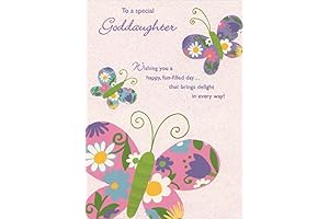 Designer Greetings Goddaughter Birthday Card: Three Colorful Butterflies on Glitter Background