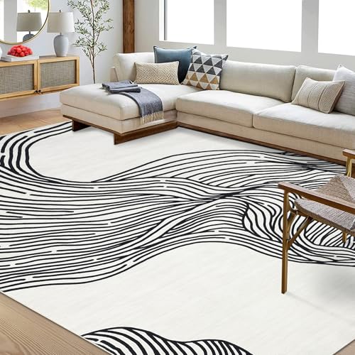 GarveeHome Large Area Rug 9x12 Rugs for Living Room Washable Rug Non Slip Modern Abstract Rug Low Pile Foldable Thin Rug Soft Indoor Non-Shedding Carpet for Bedroom Nursery Home Office Cream