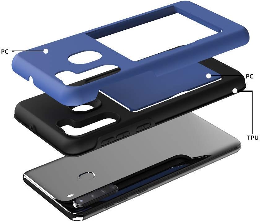 Sofiso for Samsung Galaxy A21 Case with Tempered Glass Screen Protector,Dual Layer Smooth Hard Back Cover Wallet Pocket Credit Card ID Protective Case for Samsung Galaxy A21 (Blue)