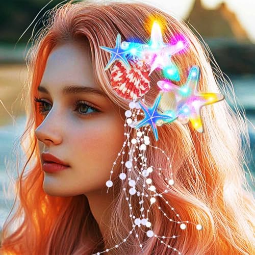 BARTOSI Pinzas de Pelo con Estrella de Mar LED, Accesorios para Disfraz de Sirena para Mujer (Pack de 2) miniatura 1