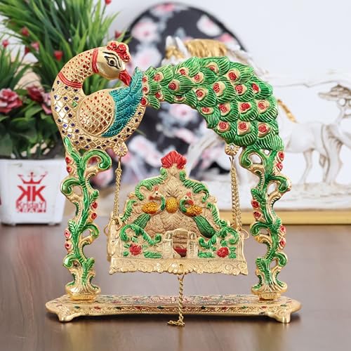 Image of KridayKraft Metal Laddu Gopal Jhulla Palana for Janmastmi Festive Gold Plated with Meenakri Work for Your Home, Temple Office,Gift Article.