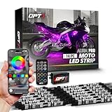 OPT7 Aura Pro 14pcs Motorcycle RGB LED Strip Lights with App & Remote Control, Multi-Color & Music Sync Neon Accent Bike Underglow Lighting Kit, 12V Handle Switch for Harley Honda Yamaha Kawasaki
