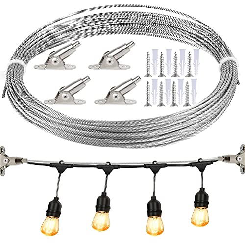 Drahtseil 21Pcs, Edelstahl Stahlseil 2mm PVC-ummantelt Edelstahlseil Drahtseile mit Drahtseilklemme Dübel Set, 10M/33FT 304 Edelstahl Seil Gardinenseil Einstellbar Draht Fotoseil Wäscheleine Zubehör Cover