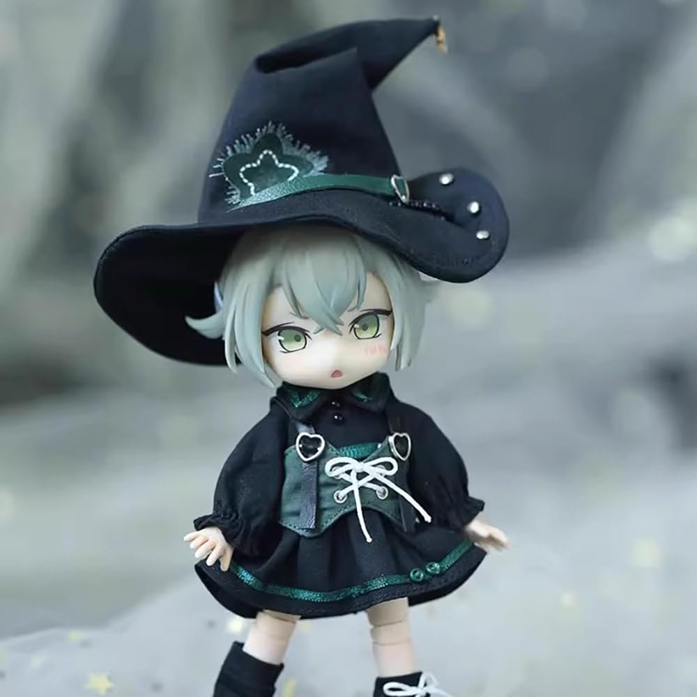 niannyyhouse OB11 Doll Clothes Magic Set, 1/12 Scale Hat Dress Vest Leg Guards, Action Figure Outfit (Green)