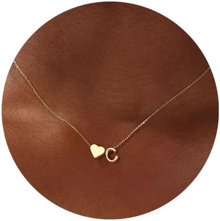 Turandoss Gold Heart Pendant Necklace for Women Teens Girls 18K Gold Plated Letter A-Z Small Initial Necklaces Birthday Gift