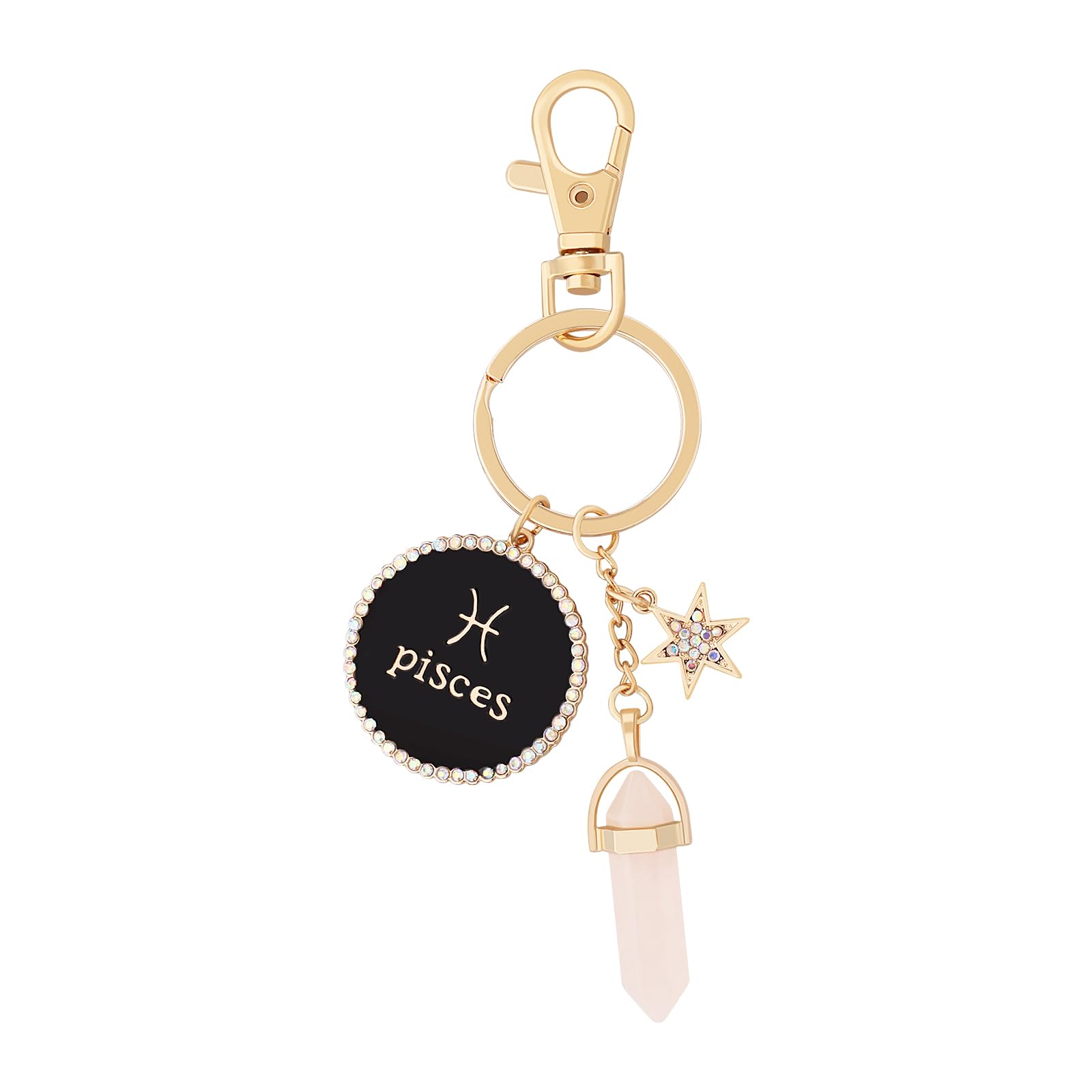 OTOTEC Key Chain Gold Key Ring with Clip for Your Lover/Boyfriend/Girlfriend/Best Friends Friendship Birthday Gift Zodiac Sign and Gemstone Keychain Pisces