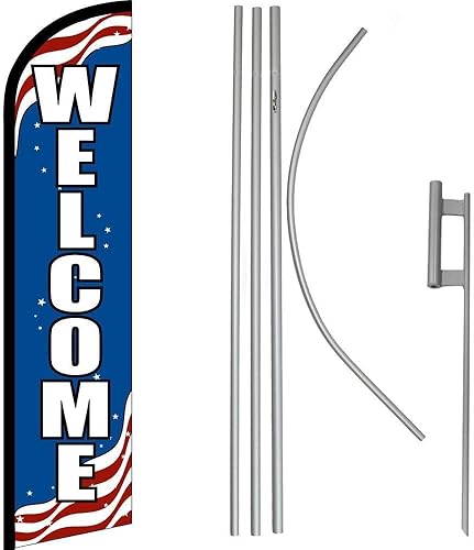 Premium Welcome Patriotic Windless Flag & 16' Flagpole KitGround