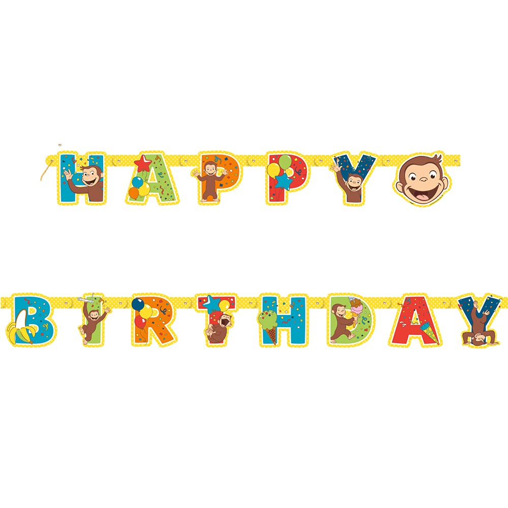Unique Curious George Large Jointed Banner Birthday Party Supplies, 1ct, Multi, One Size (59268)
