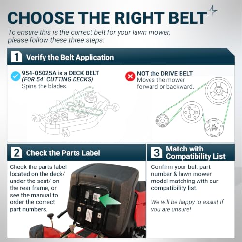 Image of [Upgraded Grip120] BlueStars 954-05025A Mower Deck Belt | 5 /8 inch x 139 inch | Fits 54 inch Deck Mowers Cub Cadet XT1 GT54 ST54, Troy-Bilt TB2454, Craftsman T8400, V-Belt Replaces 754-05025A 954-05025