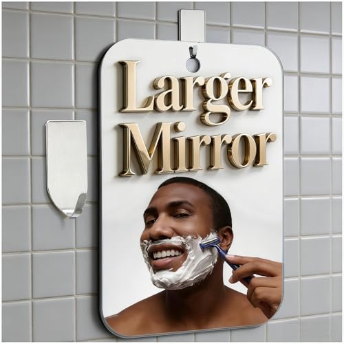 Shatterproof Shower Mirror Fogless for Shaving,(Larger 11x8 Inch) Anti Fog Shaving Mirror Holder NO-Drilling, No Fog Free Waterproof,Small Wall Mounted Bathroom Accessories Camping Hanging Men