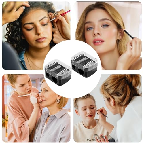 2 Stück Makeup Sharpener Anspitzer, Spitzer für Augenbrauenstift und Kajalstift – Dosenspitzer für dicke und dünne Stifte mit Behälter – Präziser Bleistiftspitzer für Camouflage Make-up unterwegs