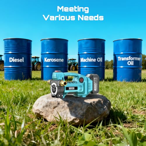 Image of SEESII Diesel Transfer Pump Battery Powered: 12GPM Cordless Electric Fuel Transfer Pump Kit w / 4.0Ah Battery & Auto-Stop Nozzle, 2 Hoses & Filter for Diesel Kerosene Portable Fueling on Farm Boat Home